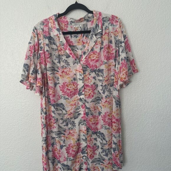 Z Supply Pink and Gray Floral Button-Down Shirt Blouse Size Small - Picture 1 of 7
